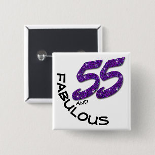 Faux Purple Glitter 55th Birthday Celebration 15 Cm Square Badge