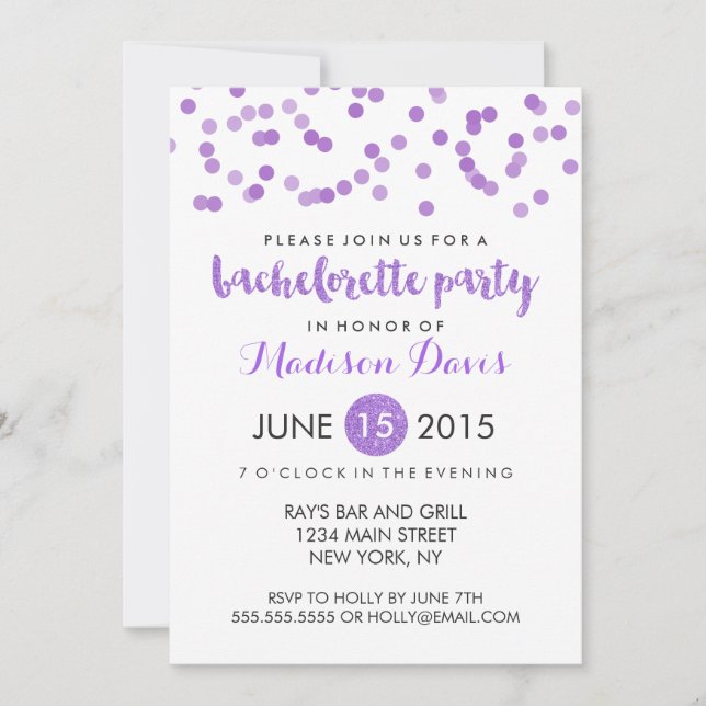 Faux Purple Glitter Bachelorette Party Invitation (Front)