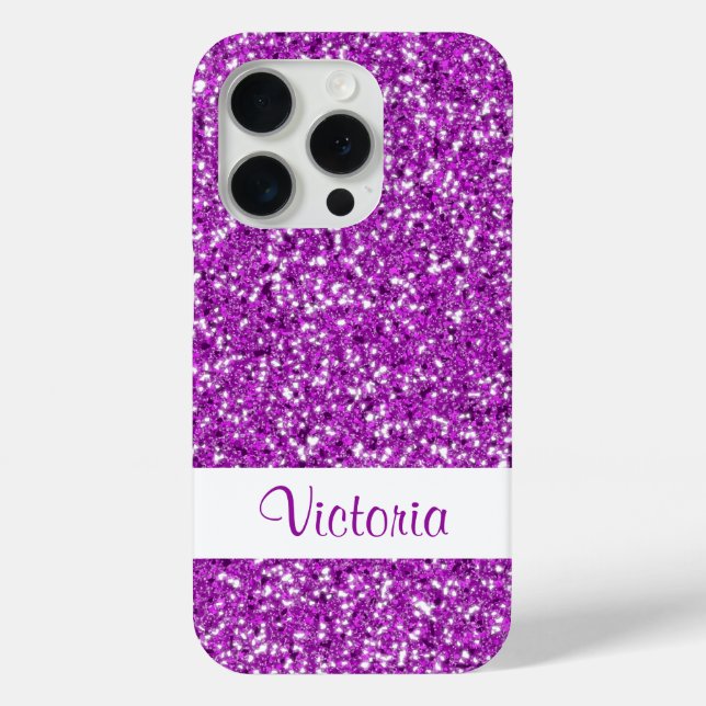 Faux Purple Glitter Pattern Look-like With Name Case-Mate iPhone Case (Back)