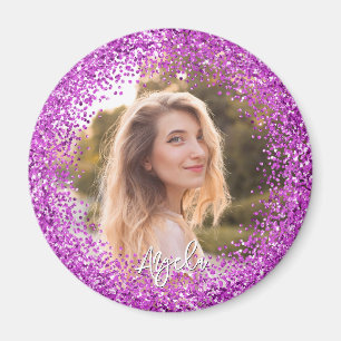 Faux Purple Glitter Photo Magnet