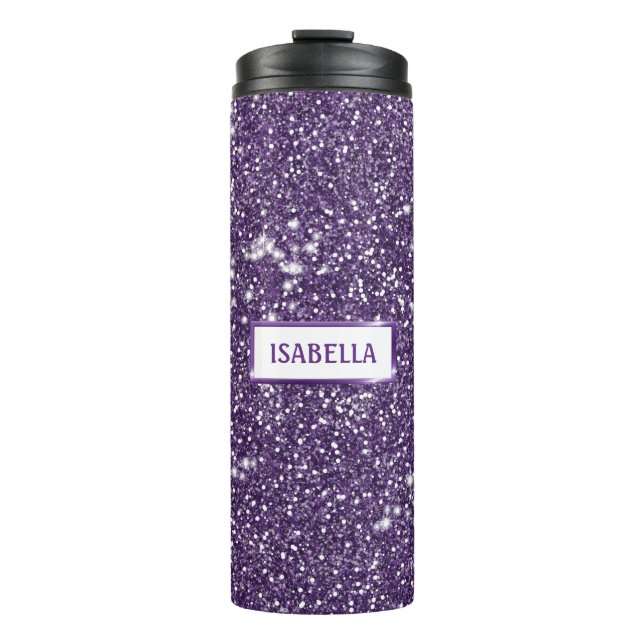Faux Purple Glitter Texture Effect & Custom Name Thermal Tumbler (Front)
