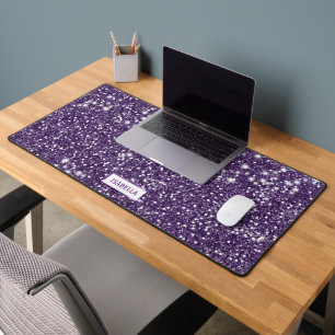 Faux Purple Glitter Texture Look With Custom Name Desk Mat