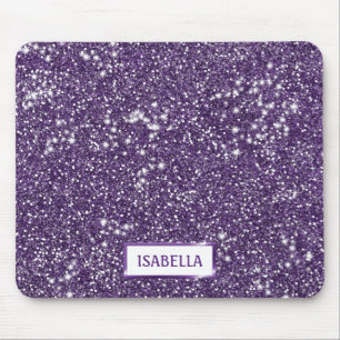 Faux Purple Glitter Texture Look With Custom Name Mouse Pad