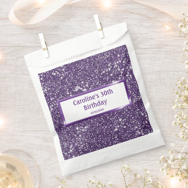 Faux Purple Glitter Texture Look With Custom Text Favour Bag (Clipped)