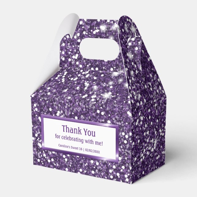 Faux Purple Glitter Texture Look With Custom Text Favour Box (Front Side)