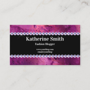 Faux Purple Marble and Rhinestone Fashion Blogger Business Card