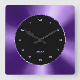 Faux Purple Metallic Design Stainless Steel Look Square Wall Clock