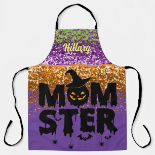 Faux Purple Orange Glitter Halloween Momster  Apron
