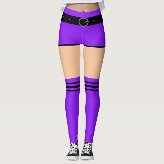 Faux Purple Shorts and Stripe Socks Funny Leggings (Front)