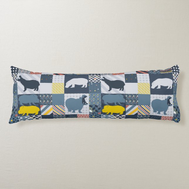 Faux-Quilted Hippos Body Cushion (Front)