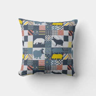 Faux-Quilted Hippos Cushion