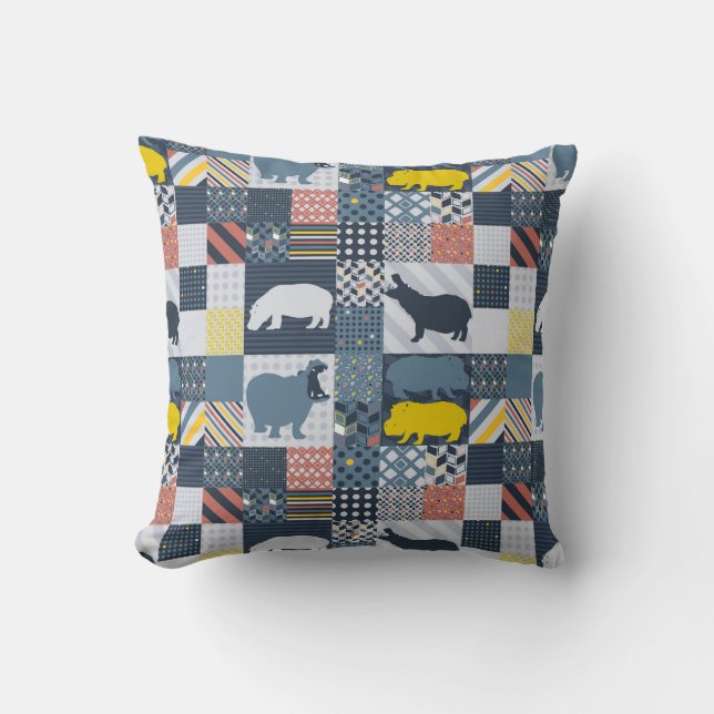 Faux-Quilted Hippos Cushion (Front)