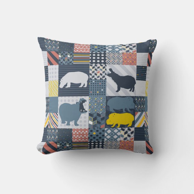 Faux-Quilted Hippos Cushion (Front)