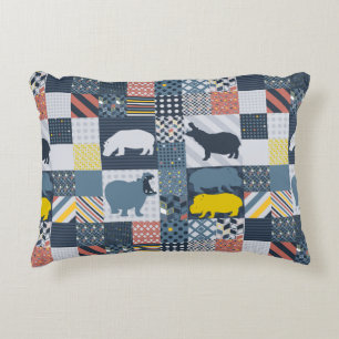 Faux-Quilted Hippos Decorative Cushion