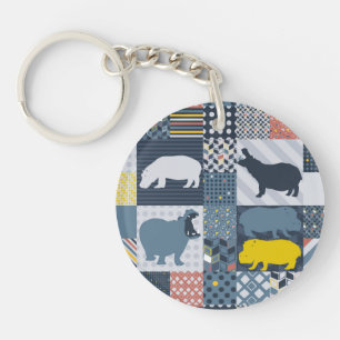 Faux-Quilted Hippos Key Ring
