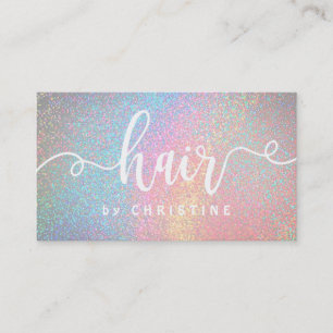 faux rainbow glitter white script hair appointment card
