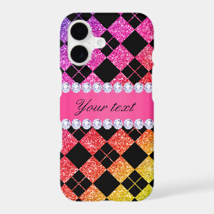 Faux Rainbow Neon Glitter Diamonds Black