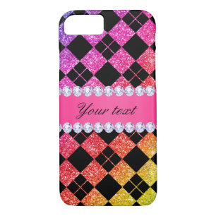 Faux Rainbow Neon Glitter Diamonds Black iPhone 8/7 Case