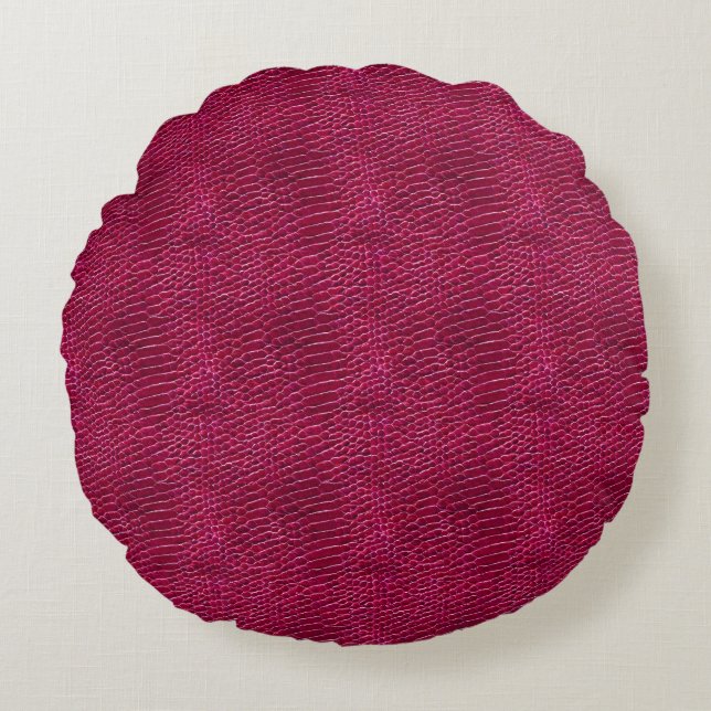 Faux Raspberry Leather Round Pillow (Front)