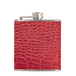 Faux red alligator leather hip flask