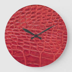 Faux red alligator leather large clock