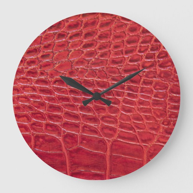 Faux red alligator leather large clock (Front)