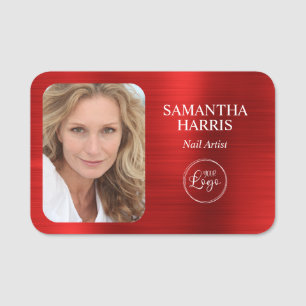 Faux Red Foil Logo and Photo Name Tag