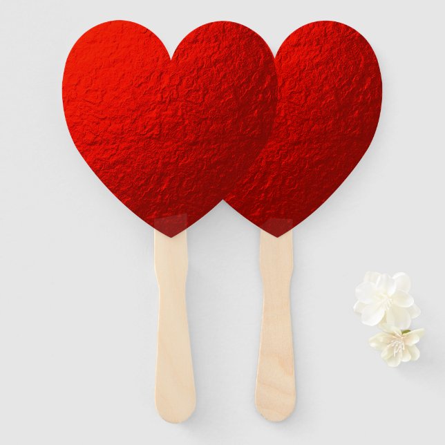 Faux Red Foil Texture Valentine's Day Hand Fan (Front and Back)