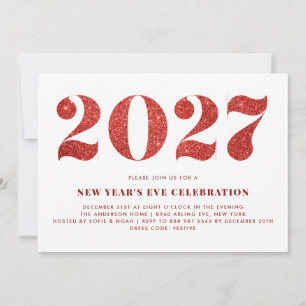 Faux Red Glitter 2026 New Year's Eve Party Invitation