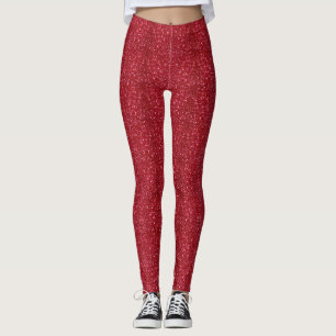Faux Red Glitter And Glamour Leggings