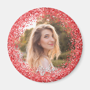 Faux Red Glitter Photo Magnet