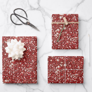 Faux Red Glitter Texture Look-like Design Wrapping Paper Sheet