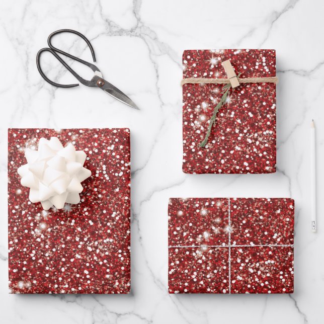 Faux Red Glitter Texture Look-like Design Wrapping Paper Sheet (Front)