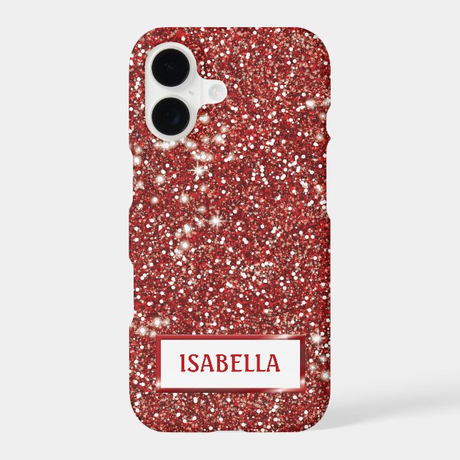Faux Red Glitter Texture Look With Custom Name (Back)