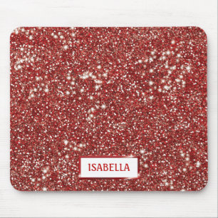 Faux Red Glitter Texture Look With Custom Name Mouse Pad