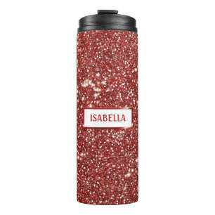 Faux Red Glitter Texture Look With Custom Name Thermal Tumbler