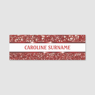 Faux Red Glitter Texture With Custom Name - Name Tag
