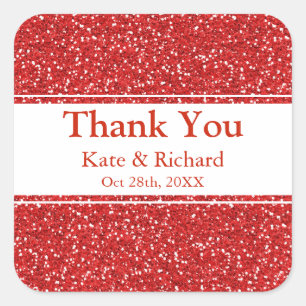 Faux Red Glitter Wedding Thank You Square Sticker