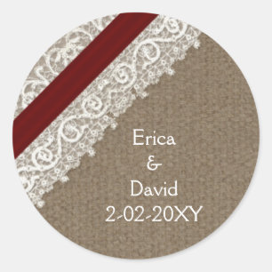 FAUX red lace and burlap , wedding seals