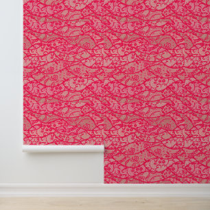 Faux Red Lace Fishnet Custom Colour Wallpaper