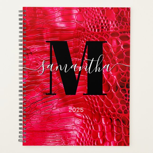 Faux Red Leather Signature Monogram 2025 Planner (Front)