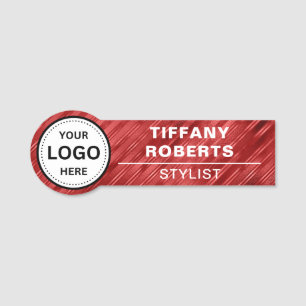 Faux Red Metallic Company Logo Employee Name Tag