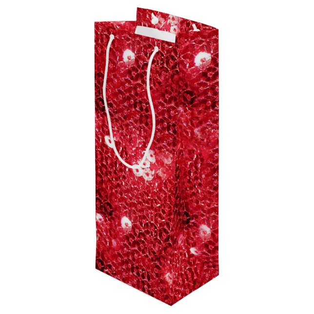 Faux Red Sequin Pattern Image Wine Gift Bag (Back Angled)