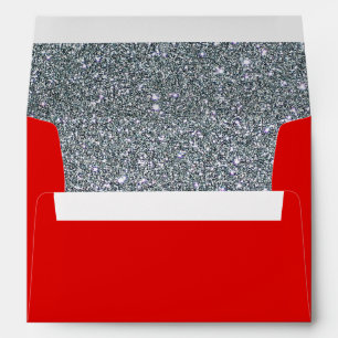 Faux Red Silver Glitter Confetti Foil Sparkle Envelope