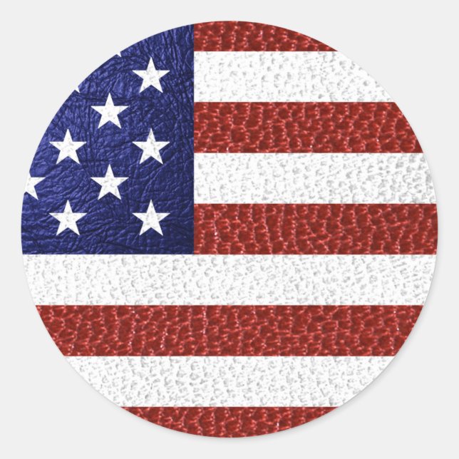 Faux Red White Blue Leather USA Flag Classic Round Sticker (Front)