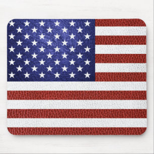 Faux Red White Blue Leather USA Flag Mouse Pad