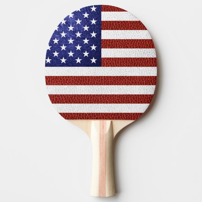 Faux Red White Blue Leather USA Flag Ping Pong Paddle (Front)