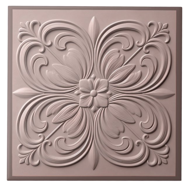 Faux Relief Dusty Rose Neoclassic Decorative  Ceramic Tile (Front)