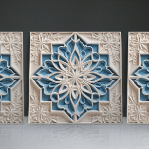 Faux Relief Floral Moroccan Tile Home Decor Accent