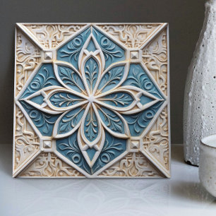 Faux Relief Floral Moroccan Tile Home Decor Accent